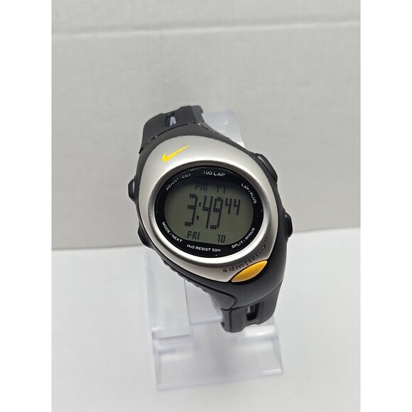 Nike SDM Triax 100 Lap Digital Watch SM0003 Black Silver Yellow New Battery 50M - Picture 1 of 12